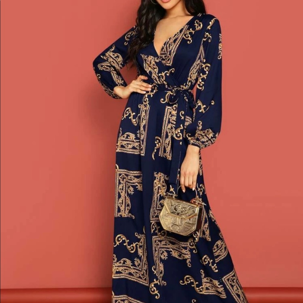 Baroque print maxi dress